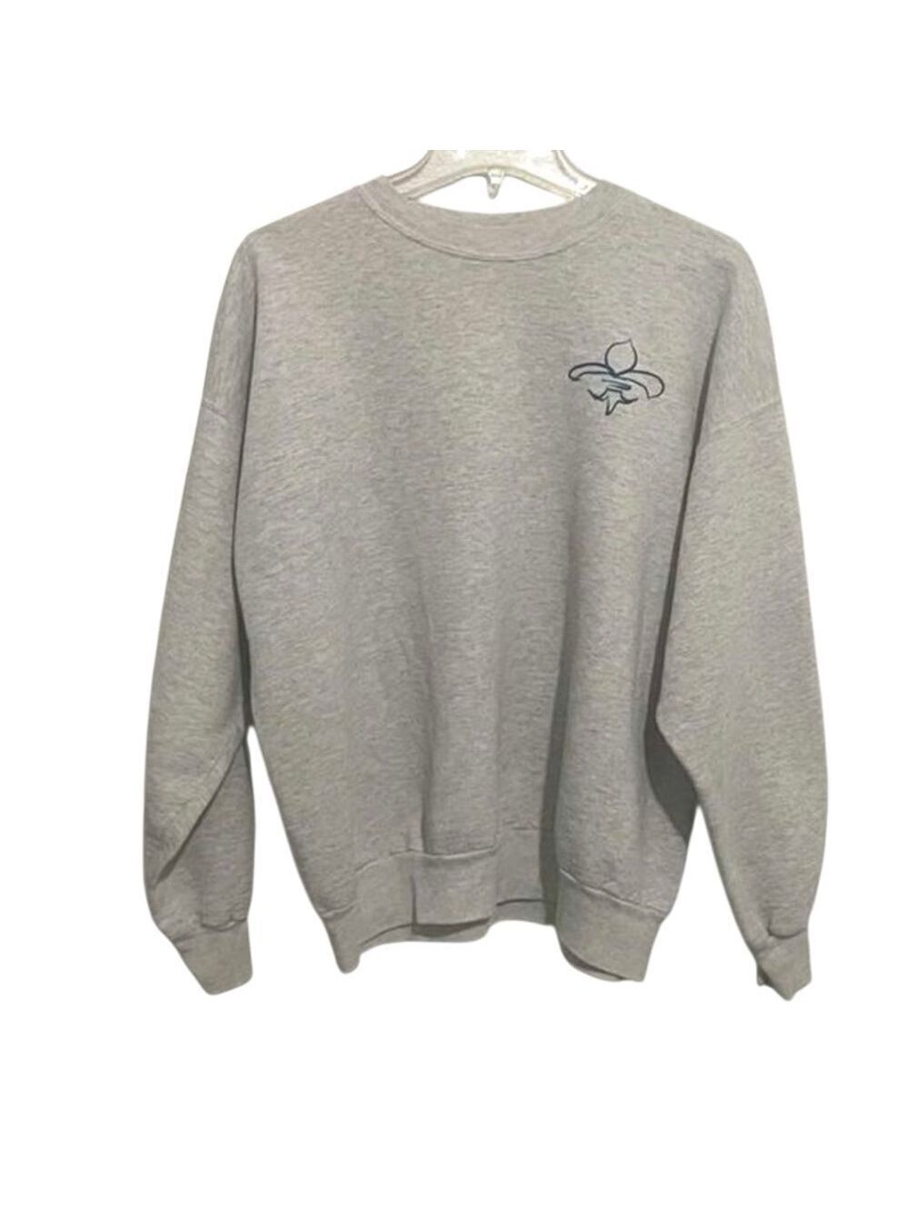 Vintage 90s Hanes Fleur De Lis Gray Blue Drop Shoulder Oversized Sweatshirt XL
